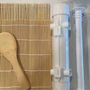 Bamboo Sushi Rolling Mat and White Kitchen Tools